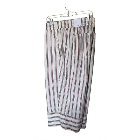 Lane Bryant White with Stripes Wide Leg Linen Crop Pull-On Pants Size 22/24 NWT - Picture 1 of 13